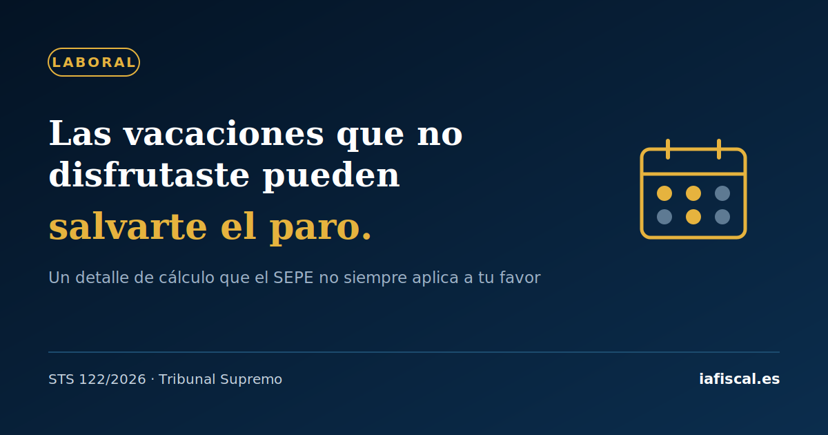 Vacaciones no disfrutadas y derecho al paro tras baja voluntaria (STS 122/2026)